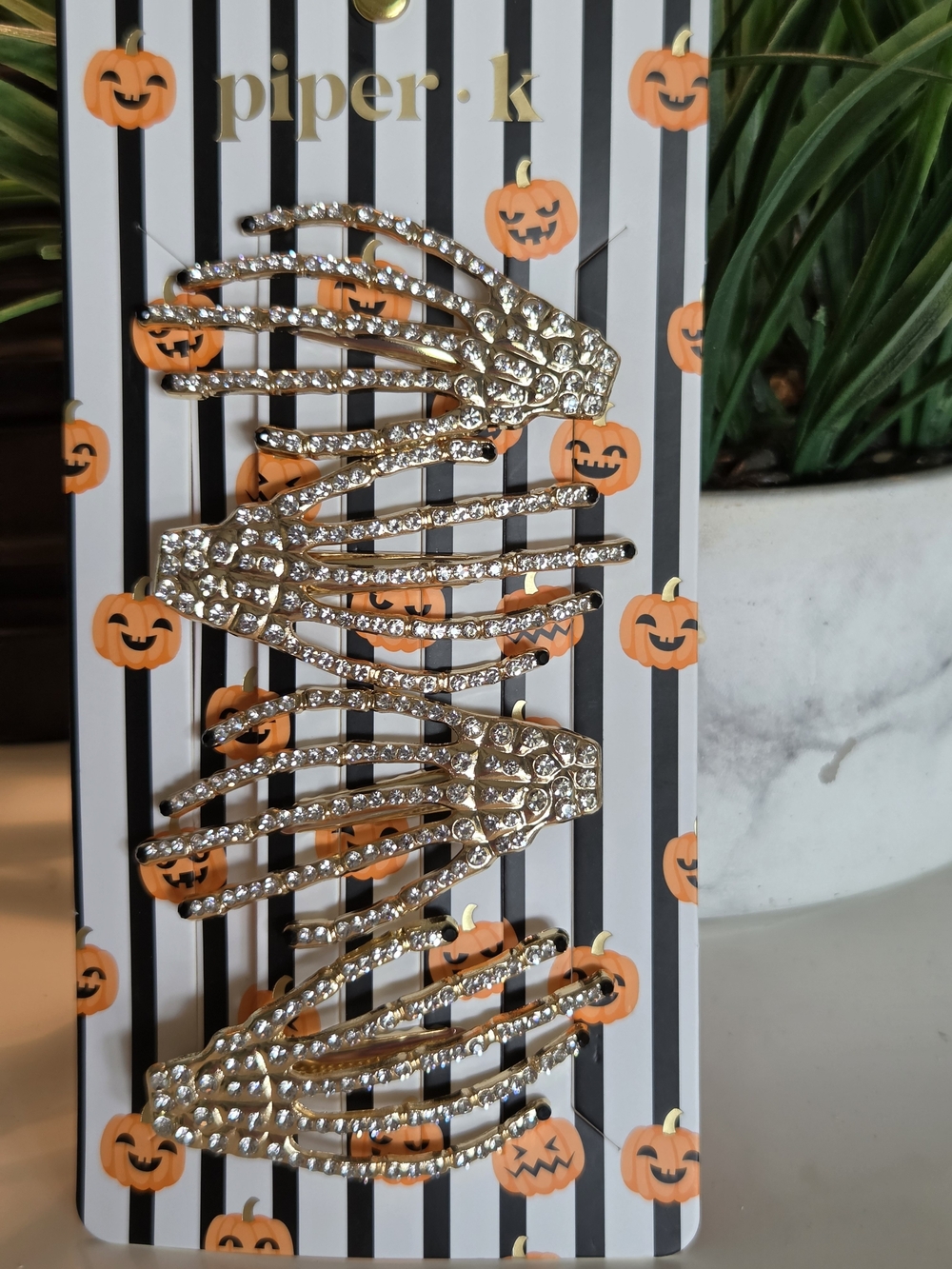 Piper•k Gold Rhinestone Skeleton Hand Hair Clips - Set of 4 - Picture 3 of 4